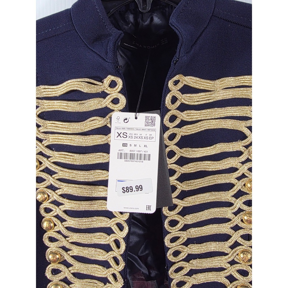 Zara Woman Navy Blue Gold Military Hussar Braided Embroidery Jacket XS 8057/697 - Picture 7 of 14